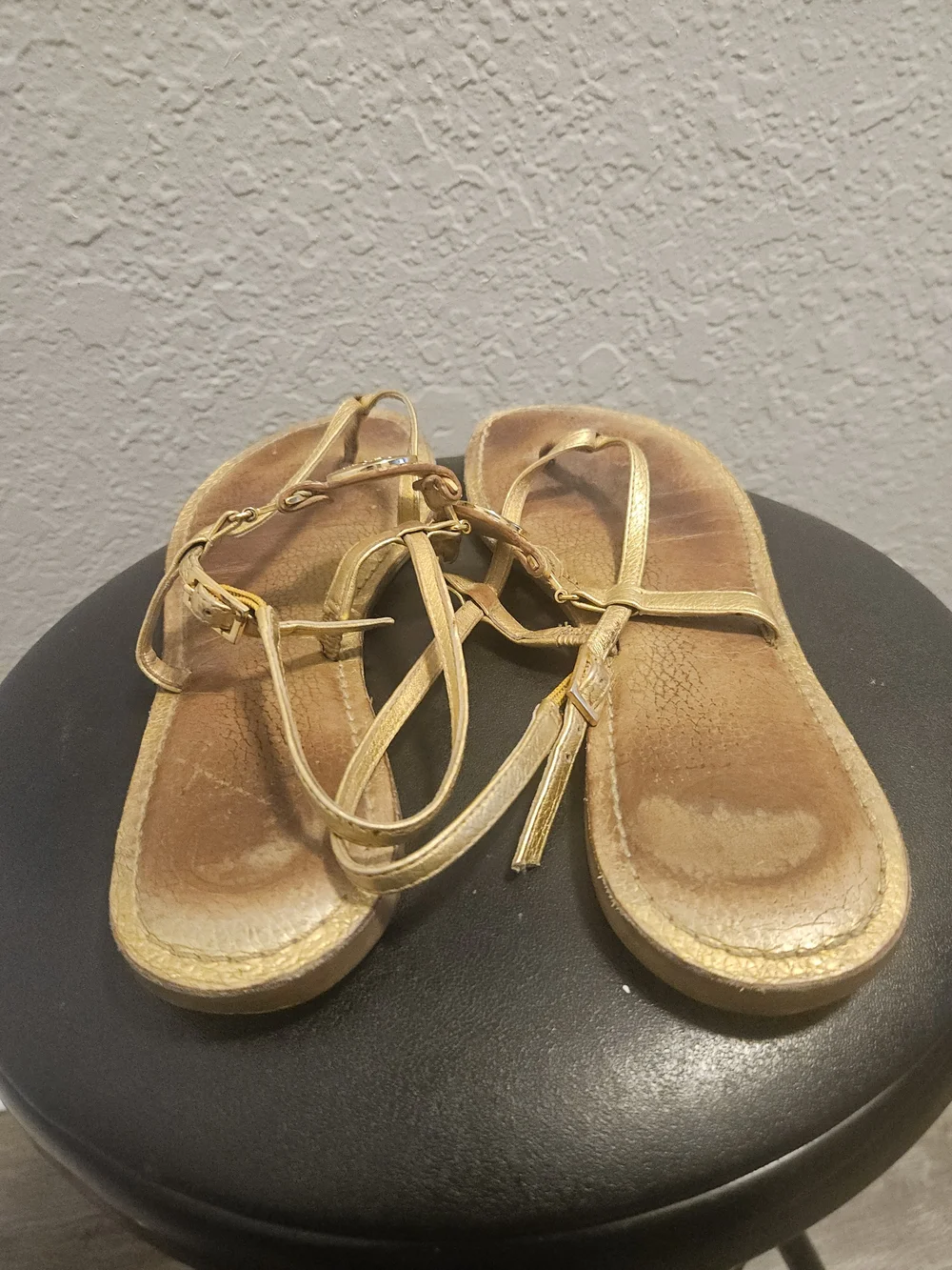 Tory Burch Ali Gold Metallic Tumbled Leather Thong Sandals